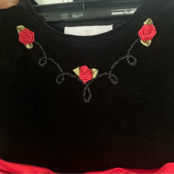 Rare Editions Black Velvet Dress with Red Bottom Skirt w/little rosebud Accents - Picture 4 of 7